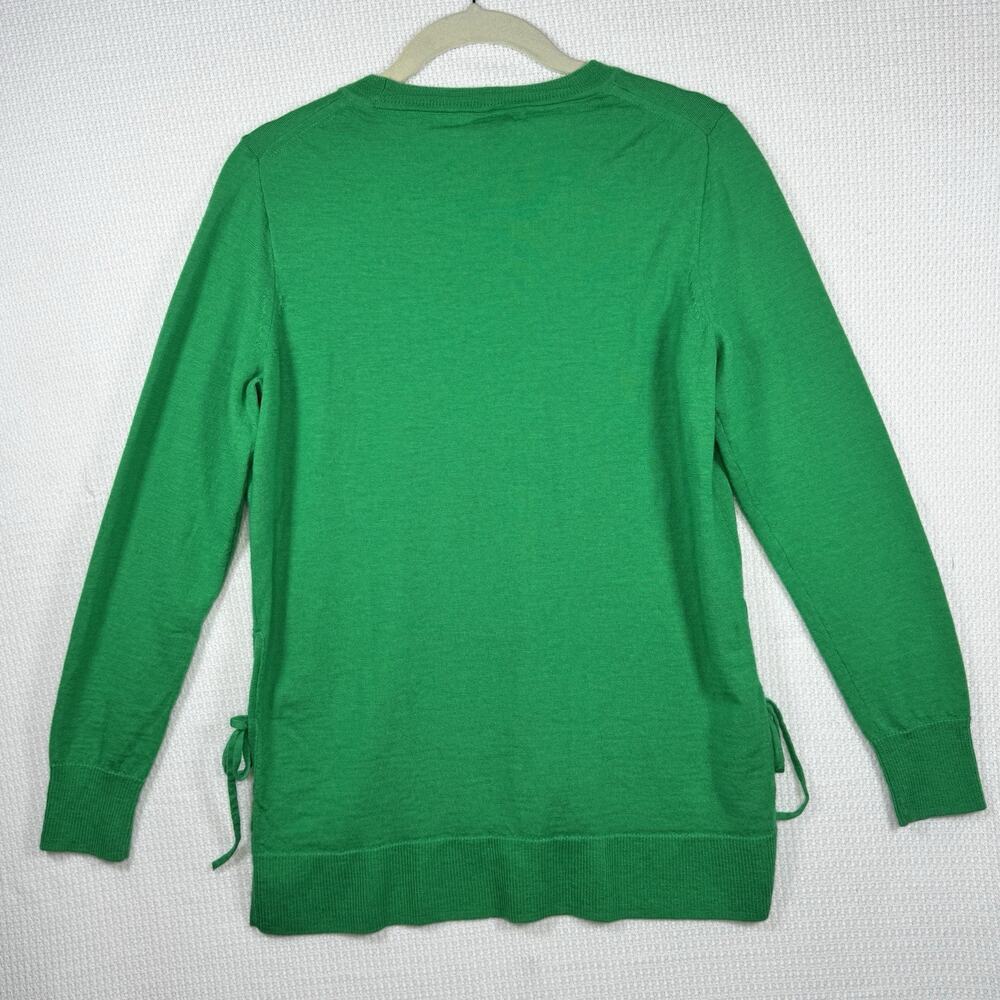 J.Crew 100% Merino Wool Sweater Women’s Medium Green Side Tie Pullover Knit - Picture 8 of 10